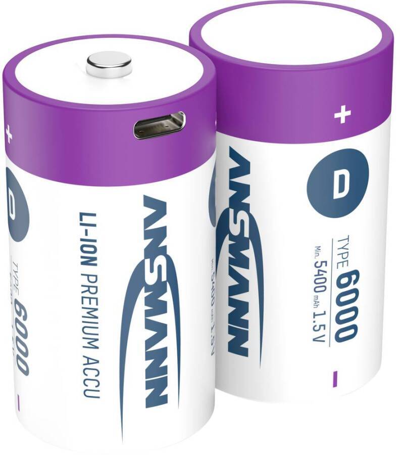Akkus Li-Ion USB-C Ansmann 8776720 Typ Mono Bezeichnung D Form LR20 Kapazität 6000 mA