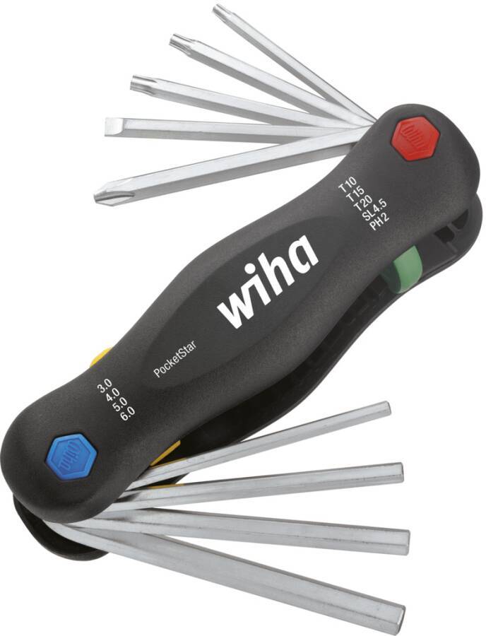 Sechskant-Winkelschraubendrehersatz, PocketStar, 9-tlg. 25293 Größe 3 - 6 mm Inhalt Schlitz 4,5, Kreuzschlitz PH2, Torx®