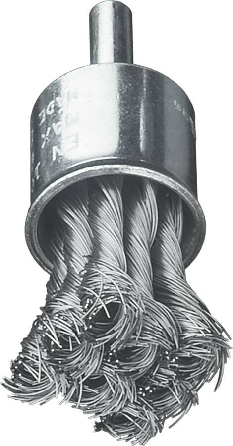 Pinselbürste mit Schaft, gezopfter Draht 454278 Ausführung Stahldraht Ø 22 mm Drahtstärke 0,35 mm Drehzahl max. 20000 U/