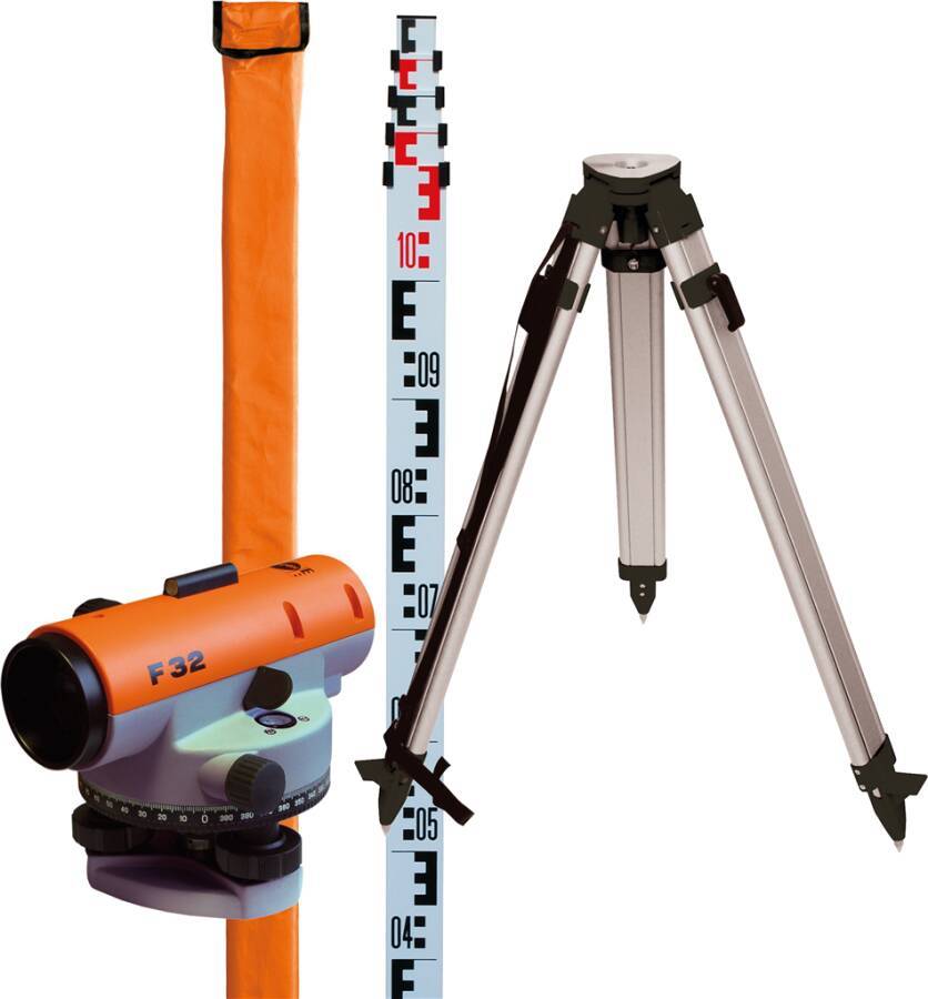 Nivellier F32 466105 Typ F32 Set Opt. - Lieferumfang Nivellier F 32, 5 m Nivellierlatte und Hülle, Aluminum-Stativ