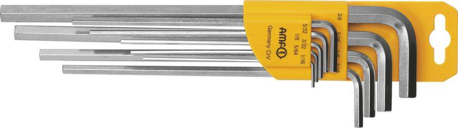 Sechskant-Winkelschraubendrehersatz Zoll, 9-tlg. 44156 Größe 1/16 - 3/8 Zoll Schenkellänge 47 - 122 mm Inhalt 9 tlg. 1/1
