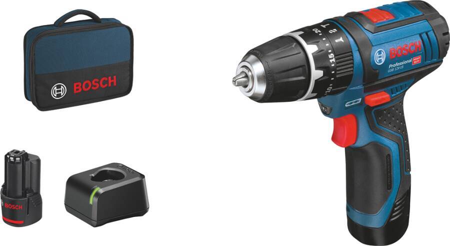 Akku-Schlagbohrmaschine GSB 12V-15 06019B690H Typ Set Lieferumfang 2x Li-Ion 2,0 Ah Akku, Ladegerät GAL 12V-20, Tasche S