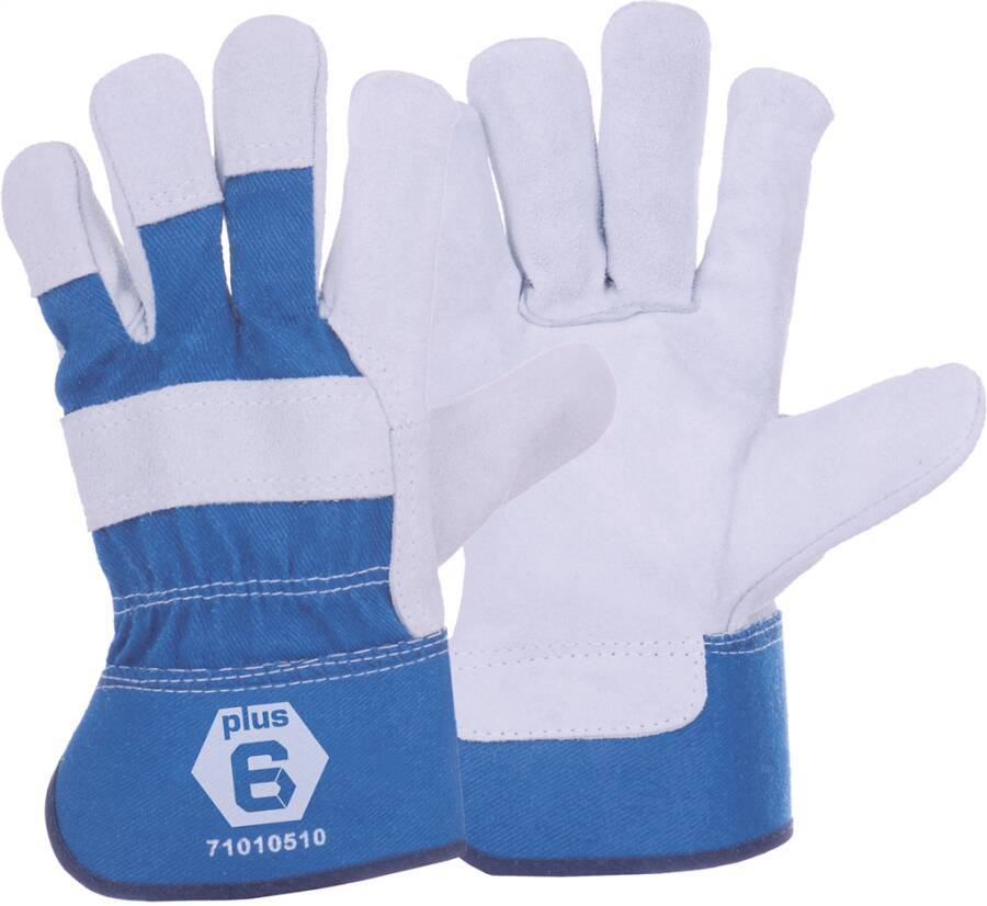 Rindkernspaltleder-Schutzhandschuh plus6 71010510 Größe 10 Farbe weiß/grau Trägermaterial Rindkernspaltleder / Baumwol