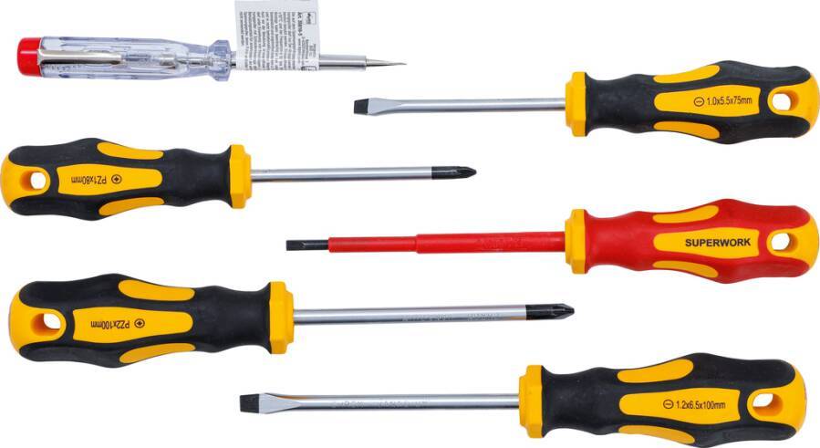 Elektriker-Schraubendrehersatz 6 -tlg. 43222 Ausführung Schlitz/PZ Set 6-tlg. Inhalt Schlitz 5,5-6,5, Kreuzschlitz PZ1-P