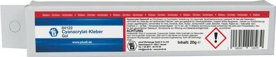 Sekundenkleber CA-GEL 20 g 84122 Inhalt 20 g Gebindeart Tube chemische Basis Ethyl-Cyanacrylat-Basis Viskosität 25°C/ mP