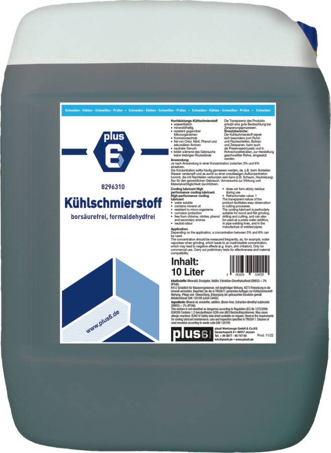 Kühlschmierstoff, wassermischbar 8296310 Inhalt 10 l Gebindeart Kanister pH-Wert alkalisch
