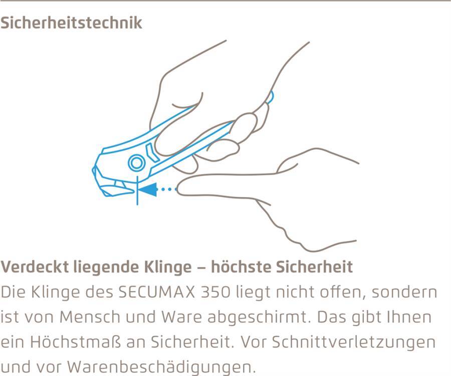 Sicherheitsmesser SECUMAX 350 350001.02 Typ SECUMAX 350 Breite 12 mm Länge 154 mm Höhe 40 mm Klingenstärke 0,3 mm Schn