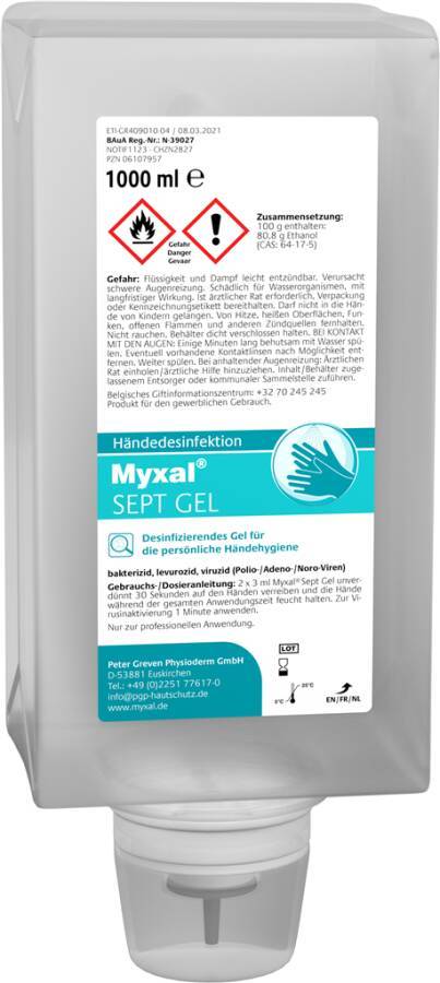 Desinfektionsmittel MYXAL® SEPT Gel 13743-004 Inhalt 1 l Ausführung unparfümiert Gebinde Varioflasche geeignet für Spend
