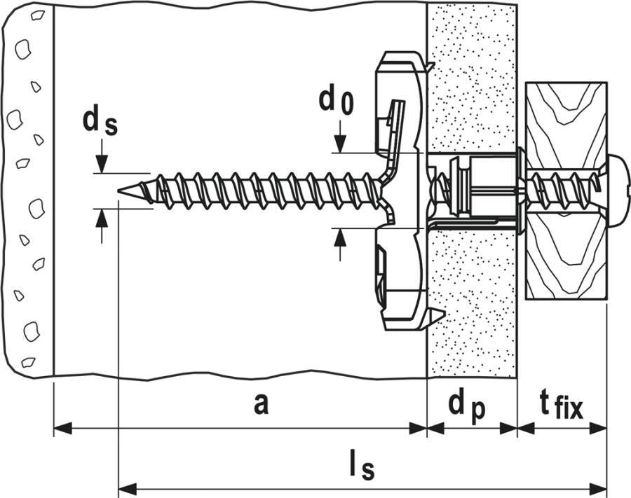 Nylon-Kippdübel DuoTec 537258 Typ DuoTec 10 Bohrernenn-Ø 10 (d0) mm max. Plattendicke 55 (dp) mm min. Hohlraumtiefe 40 (