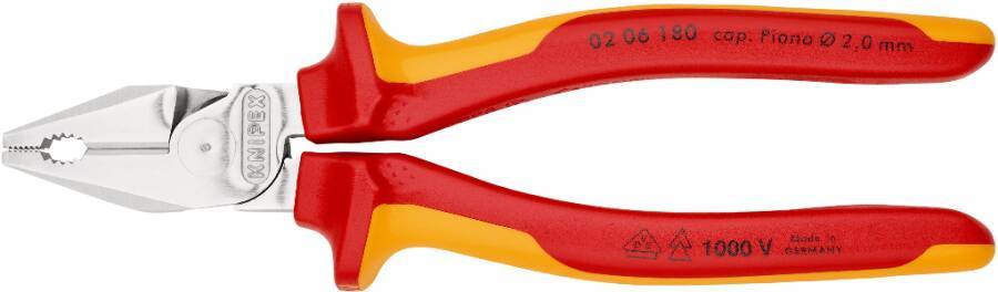 VDE-Kraft-Kombizange 02 06 180 Länge 180 mm Schneidbereich (Stahldraht-Ø) 2,5 mm Typ VDE Knipex Schneidwert CU-Kabel, m