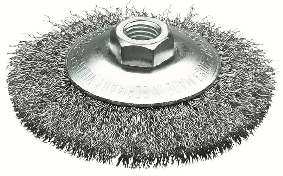 Kegelbürste, gewellter Draht 422177 Ausführung Stahldraht Ø 100 mm Drahtstärke 0,35 mm Gewinde M 14 Drehzahl max. 15000