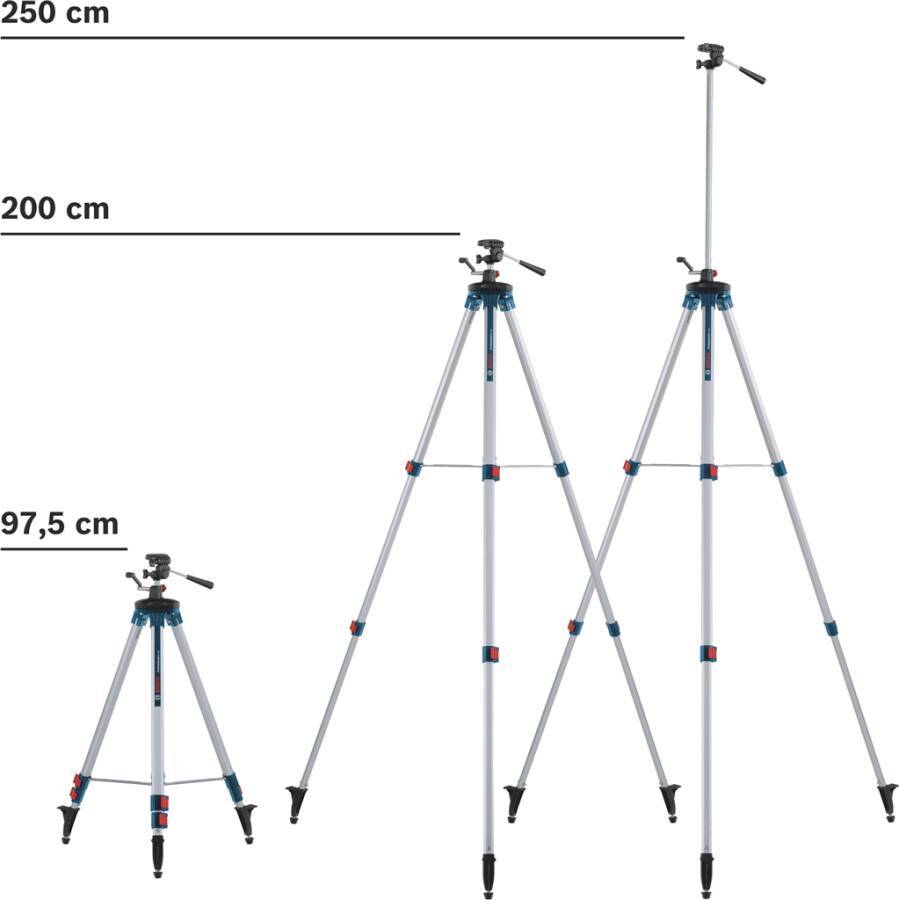 Baustativ BT 250 0601096A00 min. Nutzlänge 0,975 m max. Nutzlänge 2,5 m Stativanschluss 1/4`` Gewinde Gewicht 3,4 kg