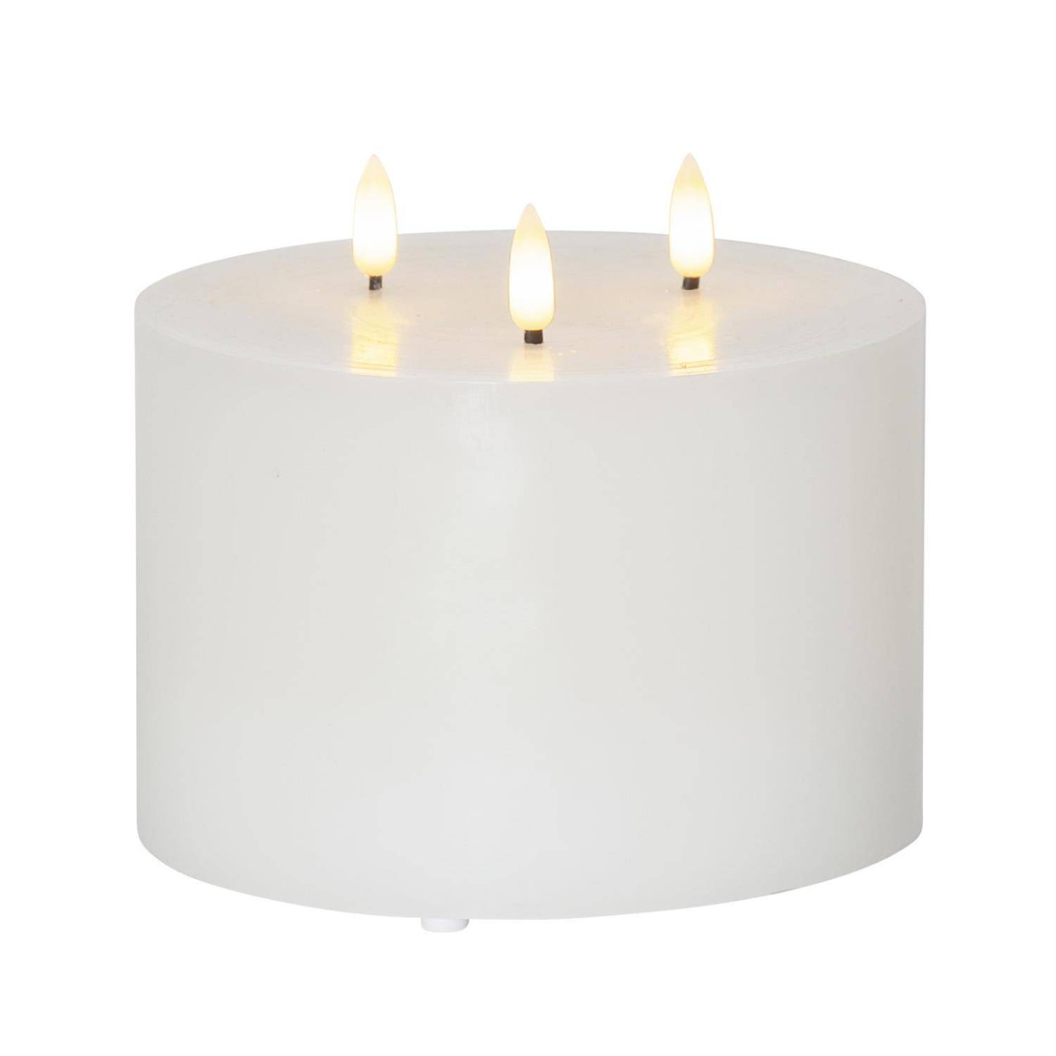 XXL LED Kerze Echtwachs 3 Docht H: 13cm D: 15cm Batteriebetrieb Timer weiß