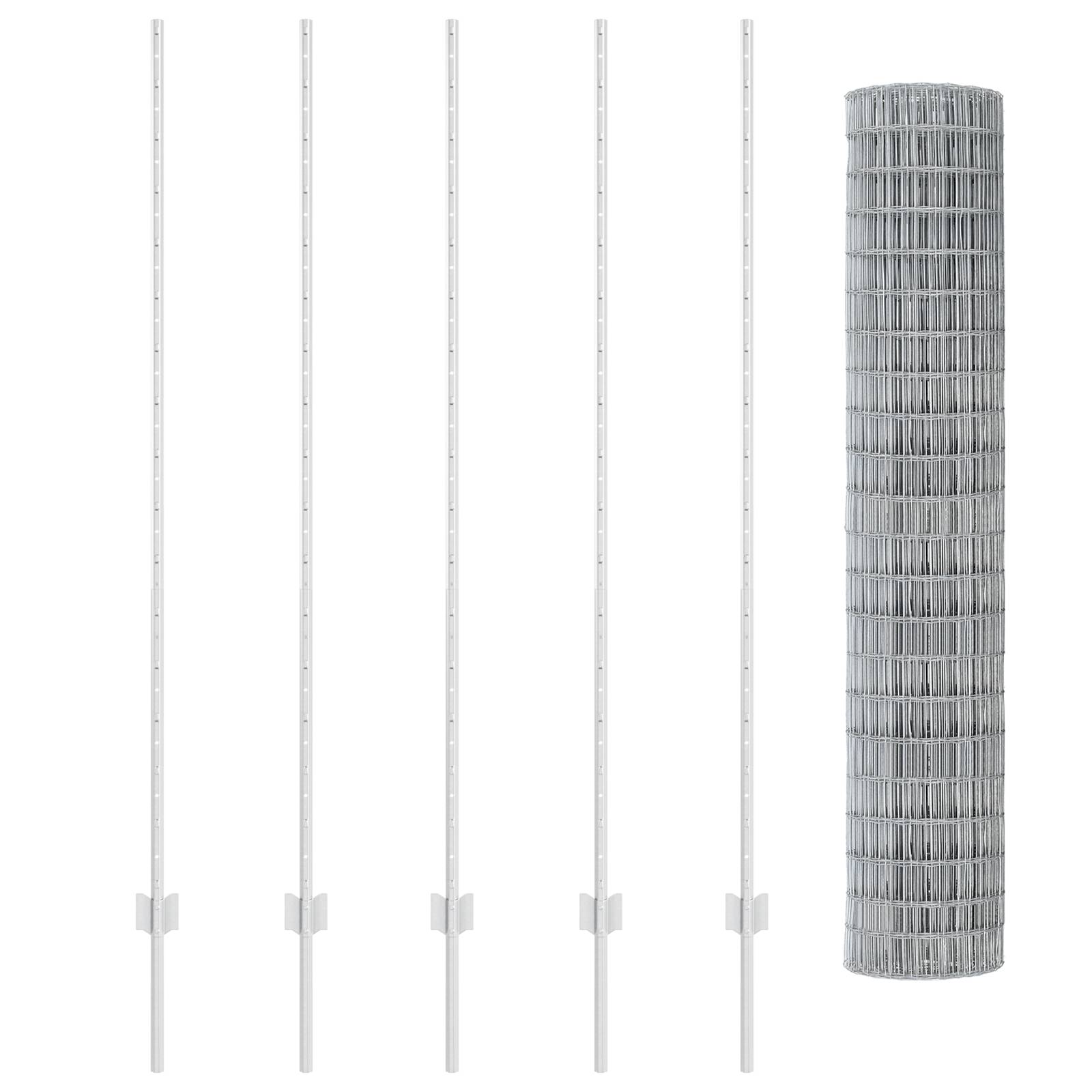 vidaXL Eurozaun mit 10 U-Pfosten Silber 1,5x10 m Stahl