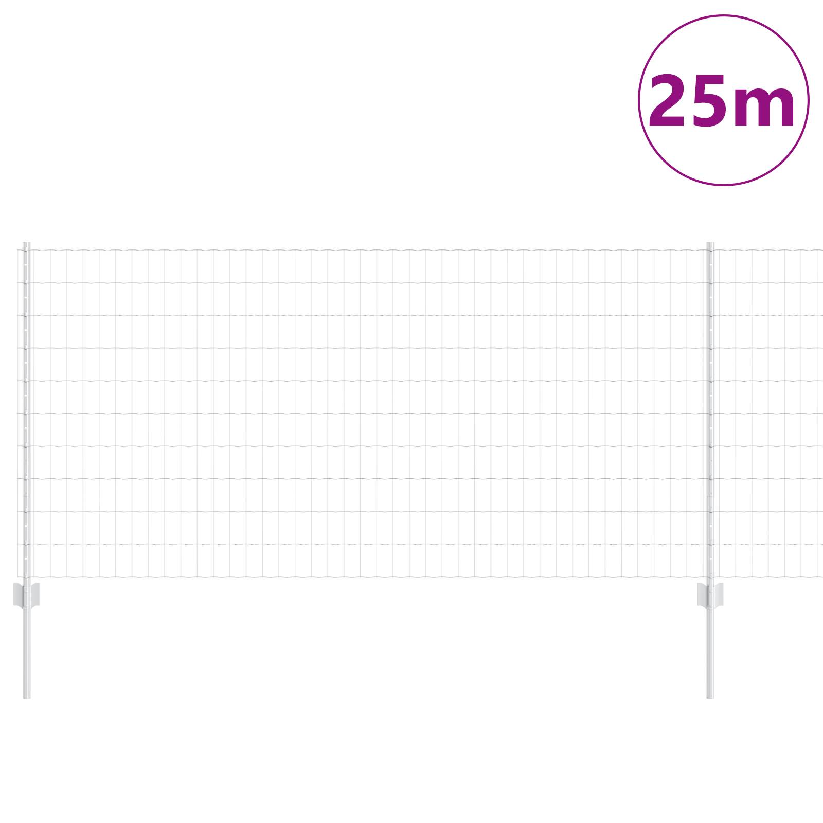 vidaXL Euro Zaun mit 22 U-Pfosten Silber 1x25 m Stahl