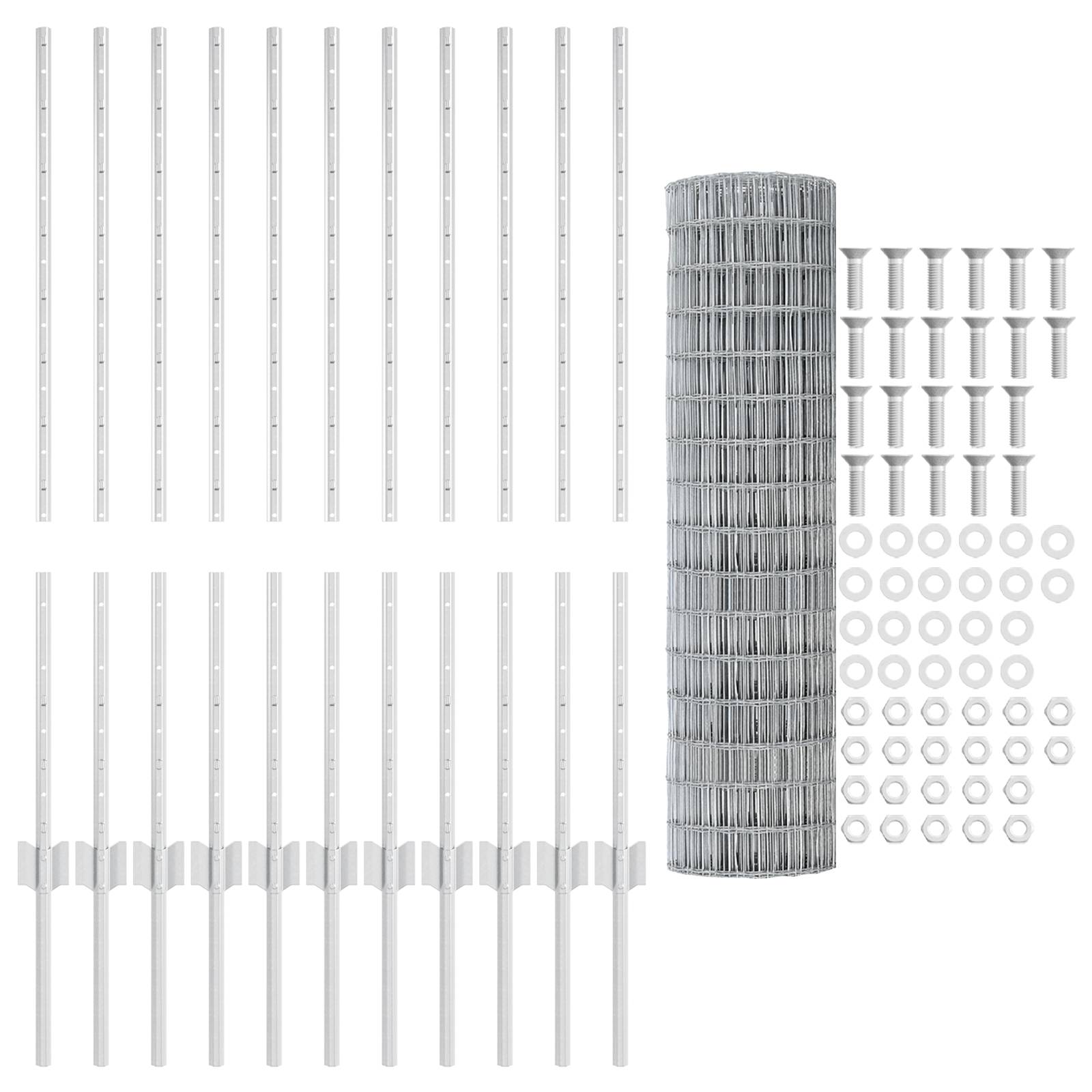 vidaXL Euro-Zaun mit 22 U-Stützen Silber 1x25 m Stahl