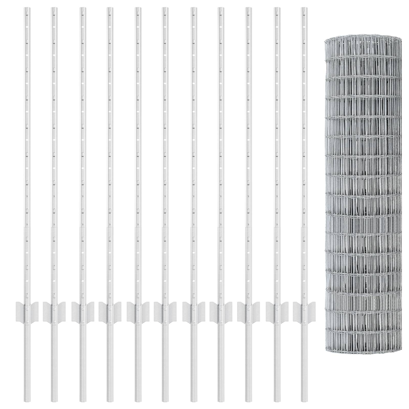 vidaXL Euro-Zaun mit 22 U-Stützen Silber 1x25 m Stahl
