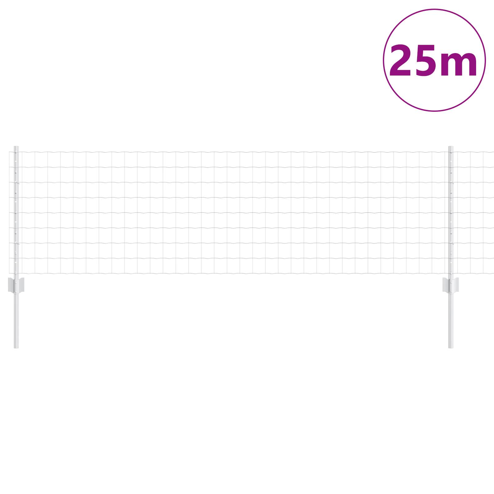vidaXL Euro Zaun mit 11 U-Pfosten Silber 0,6x25 m Stahl