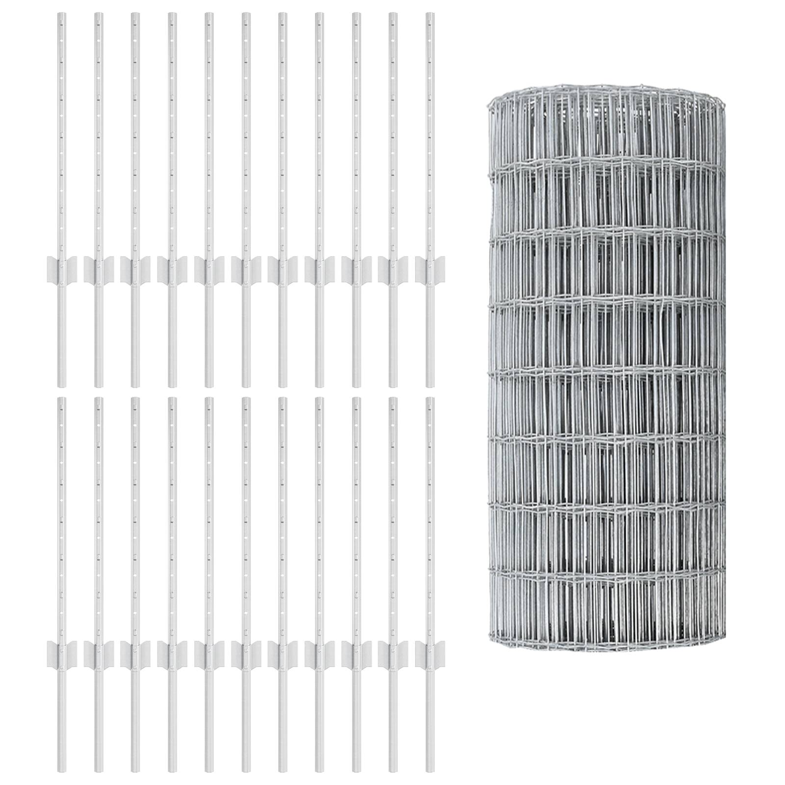 vidaXL Euro-Zaun mit 22 U-Pfosten Silber 0,6x50 m Stahl