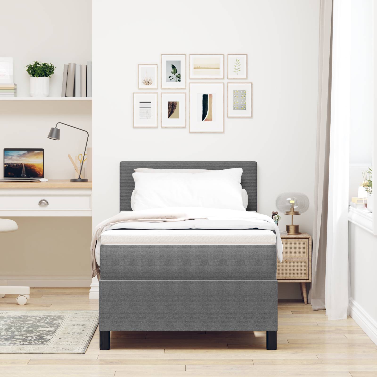 vidaXL Boxspringbett mit Matratze Hellgrau 80x200 cm Cordstoff
