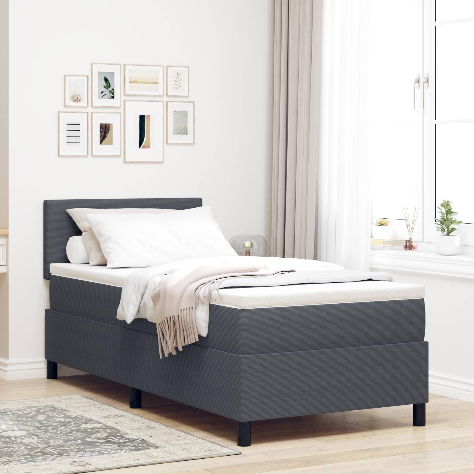 vidaXL LED Boxspringbett mit Matratze Dunkelgrau 90x200 cm Cordstoff