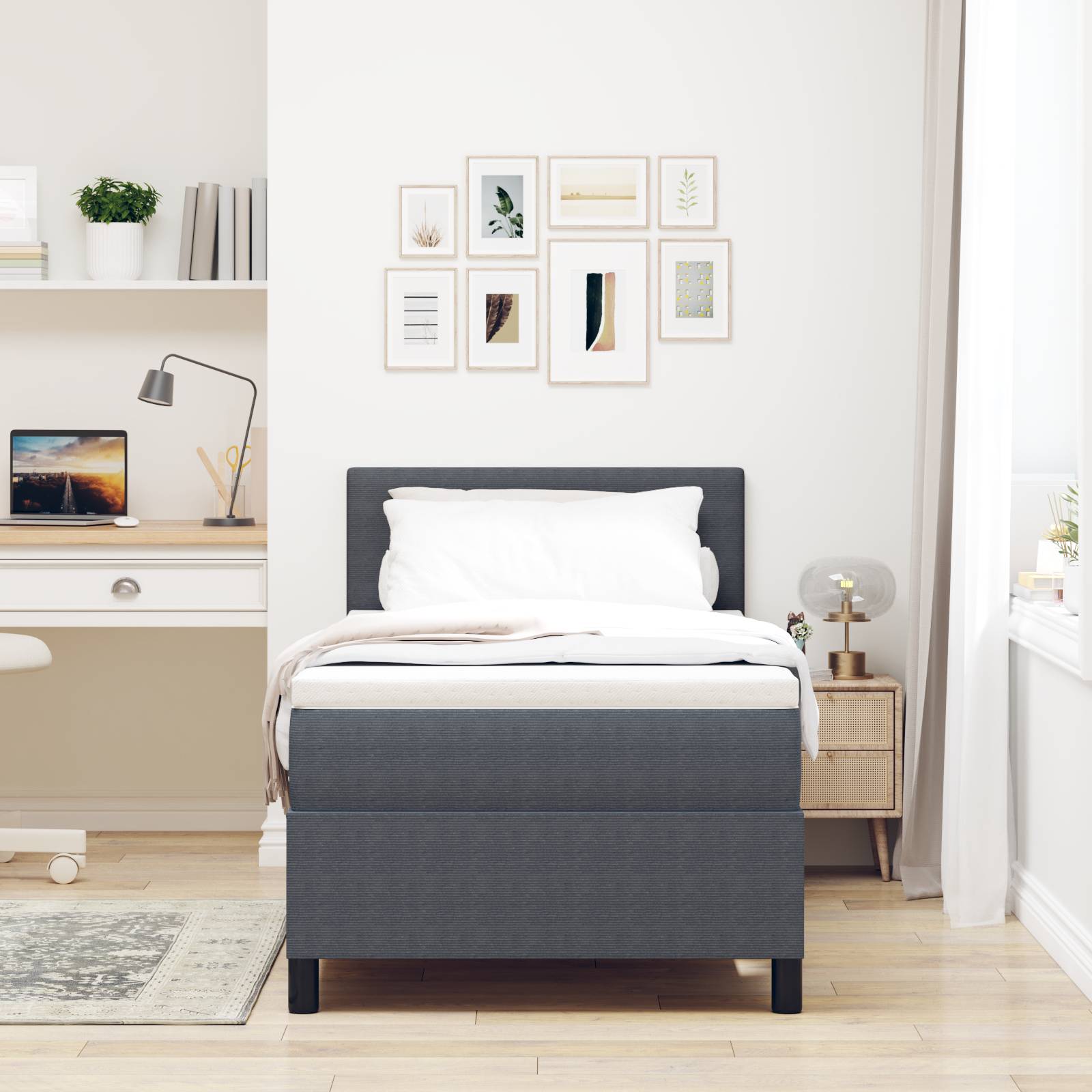vidaXL LED Boxspringbett mit Matratze Dunkelgrau 90x200 cm Cordstoff