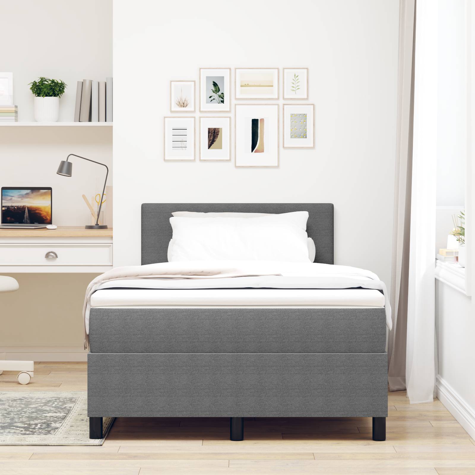vidaXL Boxspringbett mit Matratze in Lichtgrau, kleines Doppelbett, Corduroystoff