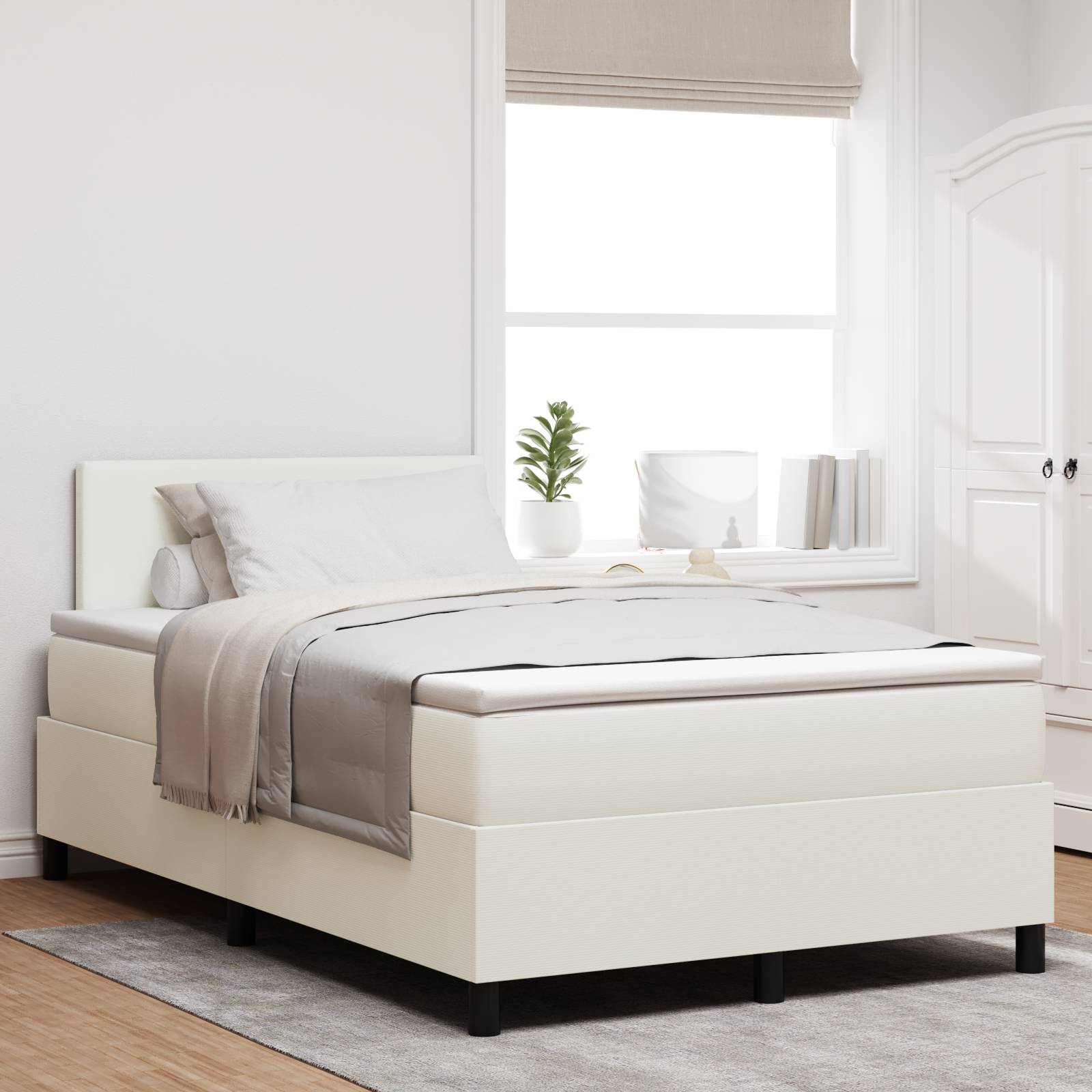 vidaXL Boxspringbett mit Matratze & LED Creme Kleines Doppelbett Cord-Stoff