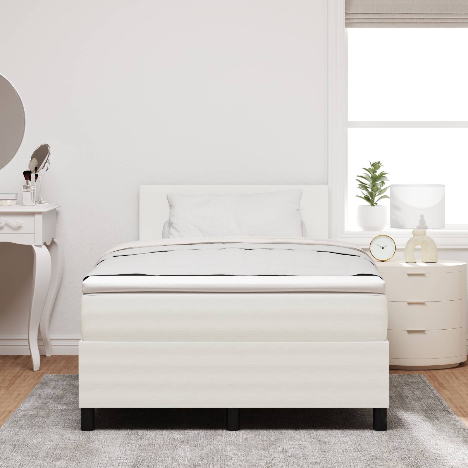 vidaXL Boxspringbett mit Matratze & LED Creme Kleines Doppelbett Cord-Stoff
