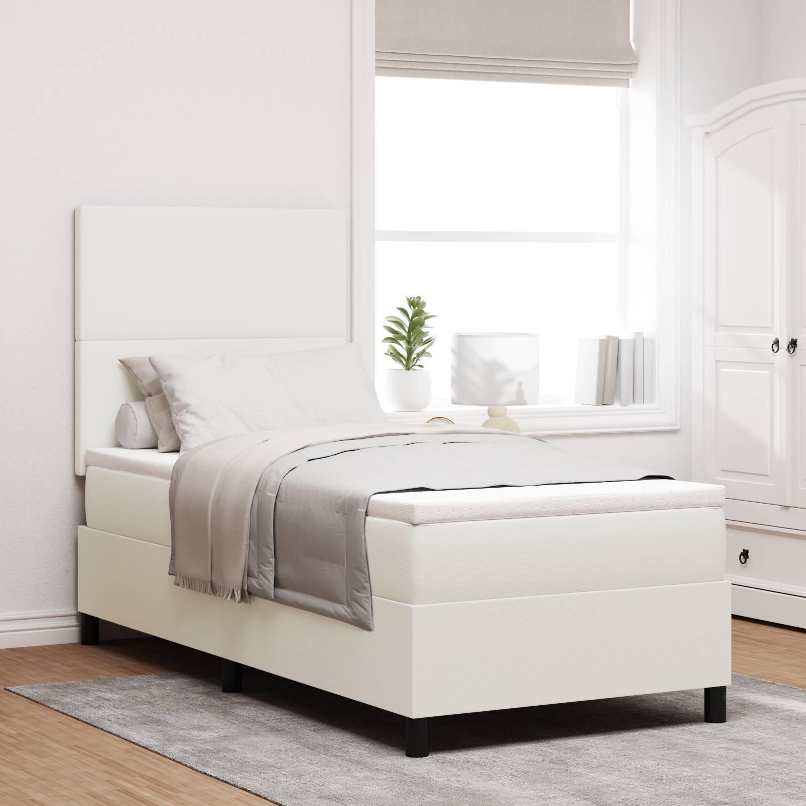 vidaXL Boxspringbett mit Matratze & LED Beige 100x200 cm Cord-Stoff