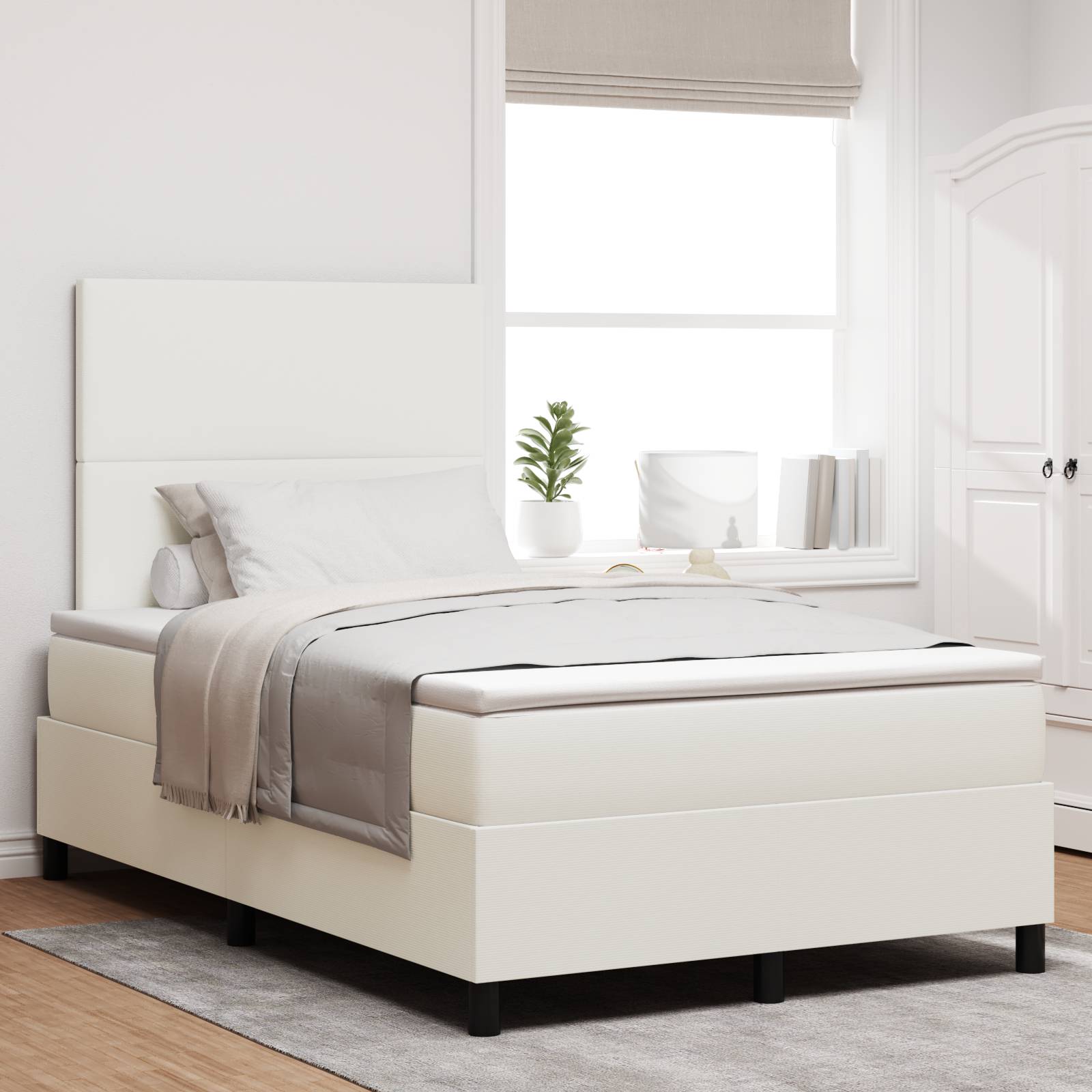 vidaXL Boxspringbett mit Matratze Creme 120x200 cm Cord-Stoff