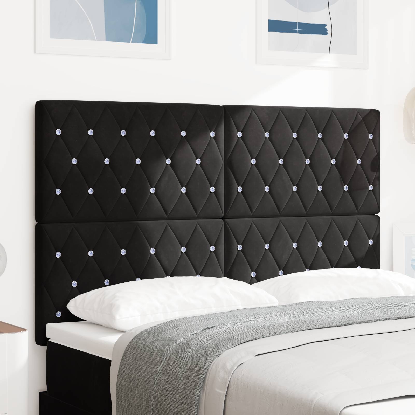 vidaXL Kopfteil Kristallknopf Gepolstert Schwarz 160 cm Velours