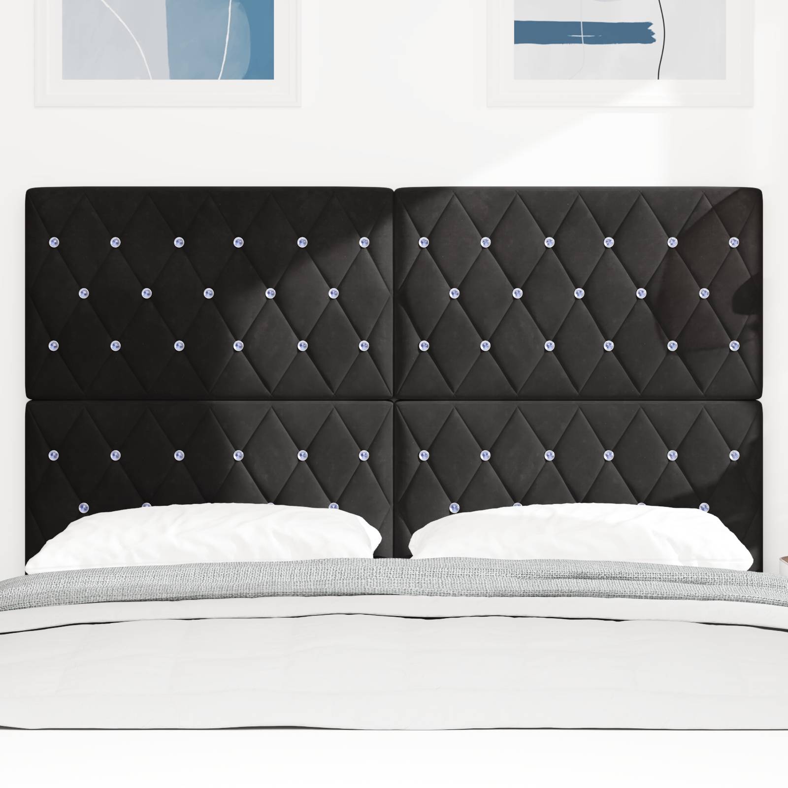 vidaXL Kopfteil Kristallknopf Gepolstert Schwarz 160 cm Velours