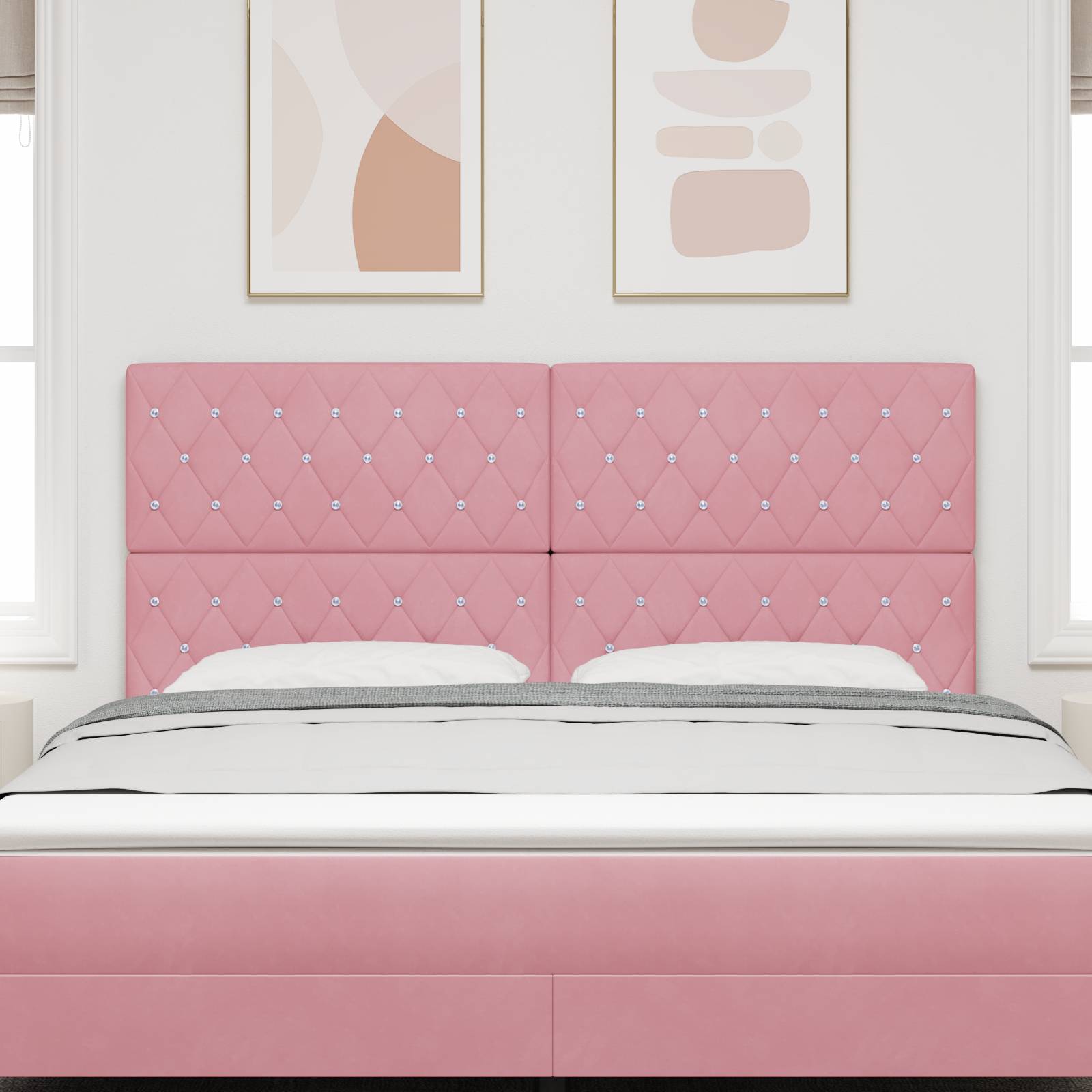 vidaXL Kopfteile mit Kristallknopf Tufted Rosa 180 cm Samt