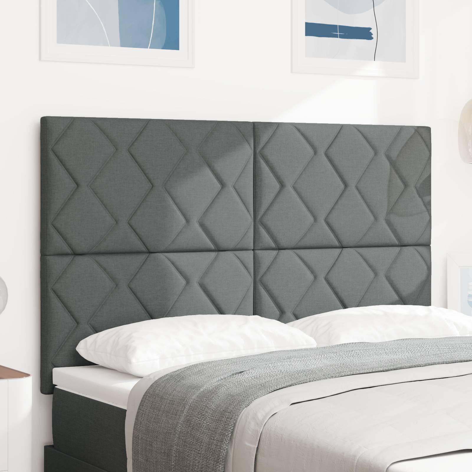 vidaXL Kopfteil Diamantblockdesign Dunkelgrau 140 cm Stoff