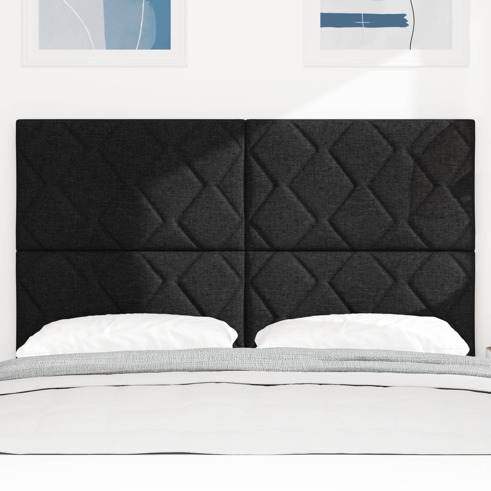 vidaXL LED Kopfteil Rautenmuster Schwarz 144 cm Stoff