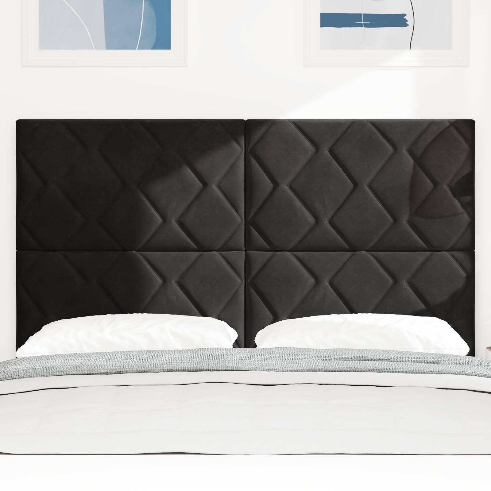 vidaXL LED Kopfteil Diamantblock Design Schwarz 144 cm Samt