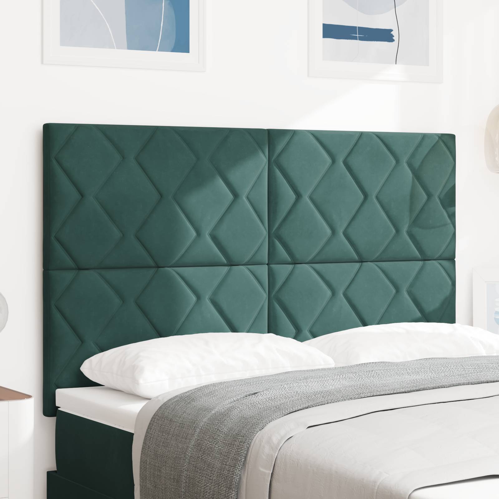 vidaXL LED Kopfteil Diamantblöcke Design Dunkelgrün 144 cm Samt