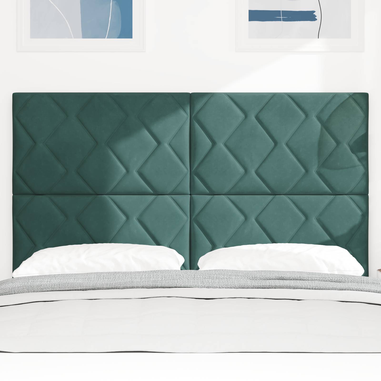 vidaXL LED Kopfteil Diamantblöcke Design Dunkelgrün 144 cm Samt