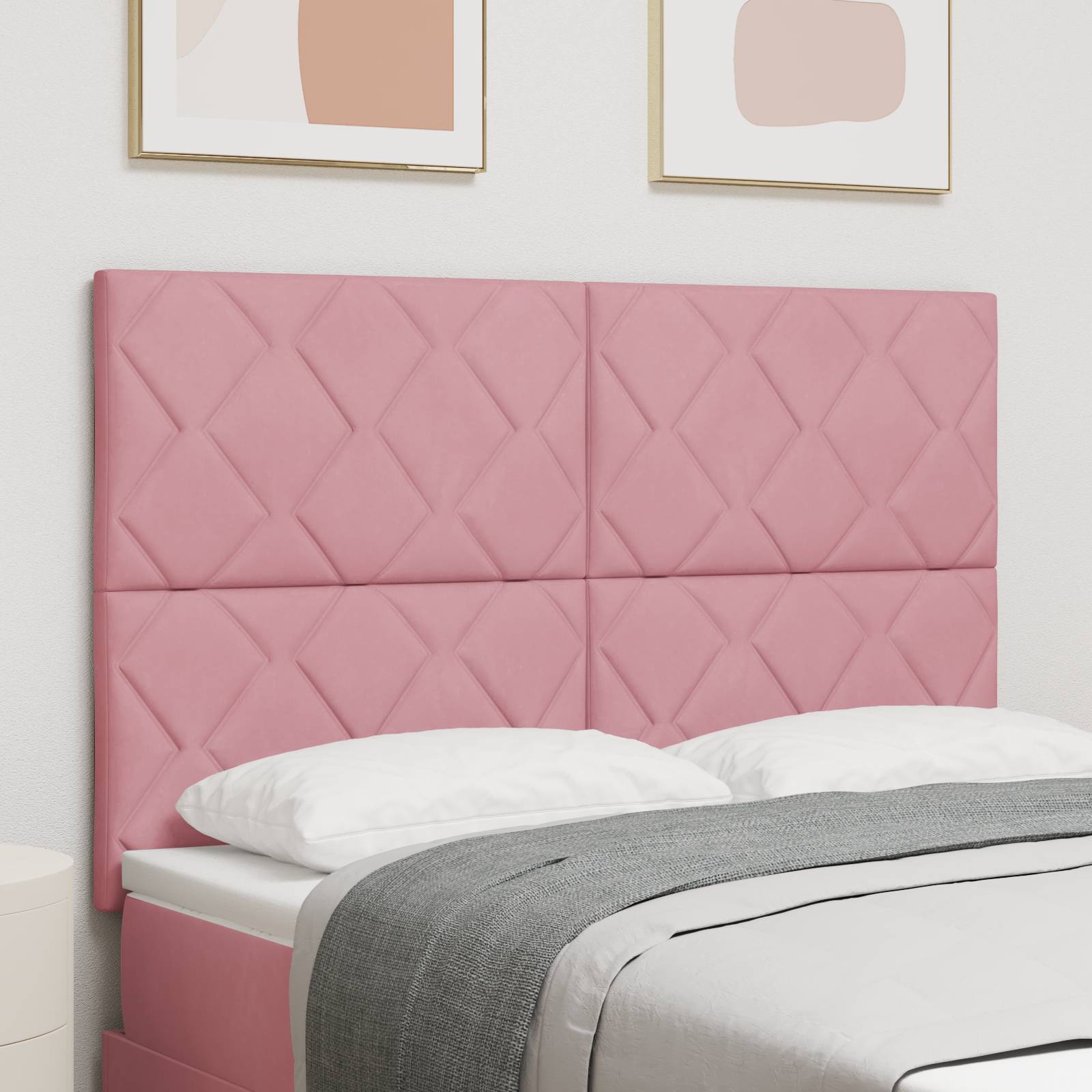 vidaXL LED Kopfteil Diamantblock Design Rosa 160 cm Samt