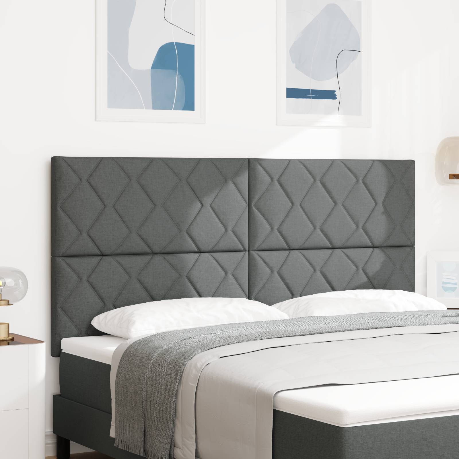 vidaXL LED Kopfteil Rautenmuster Dunkelgrau 180 cm Stoff