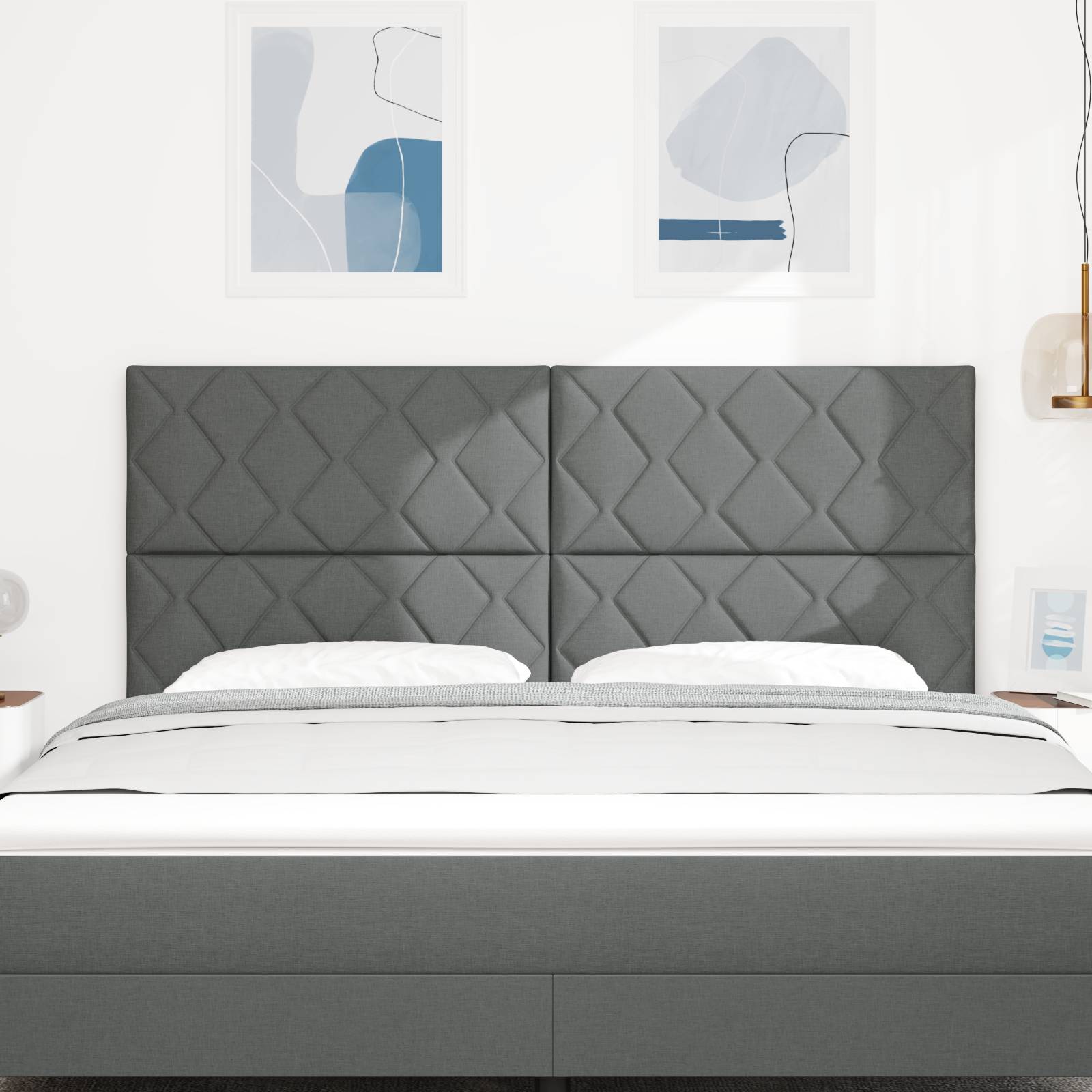 vidaXL LED Kopfteil Rautenmuster Dunkelgrau 180 cm Stoff