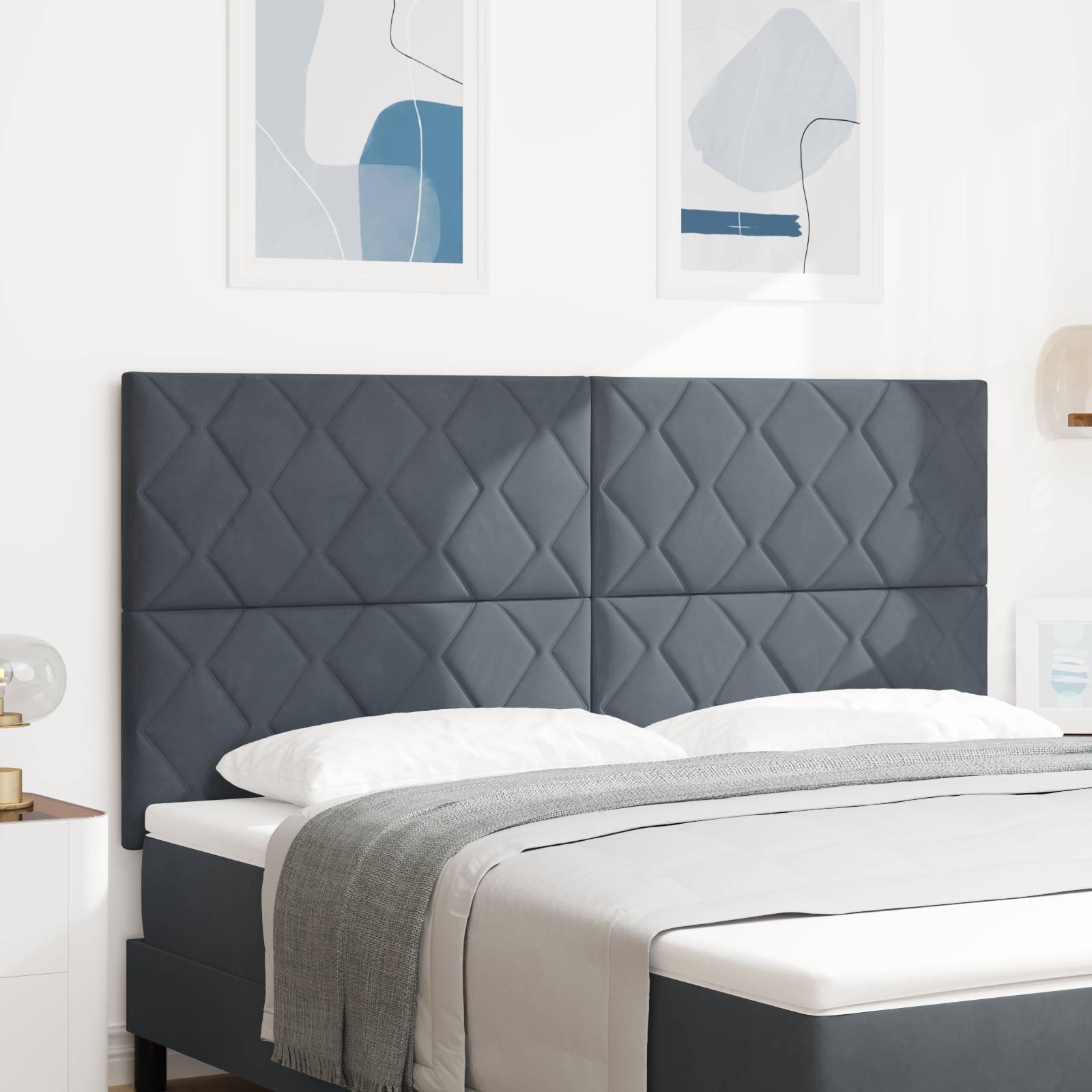 vidaXL Kopfteil aus dunkelgrauem Samt mit Diamantblock-Design 180 cm