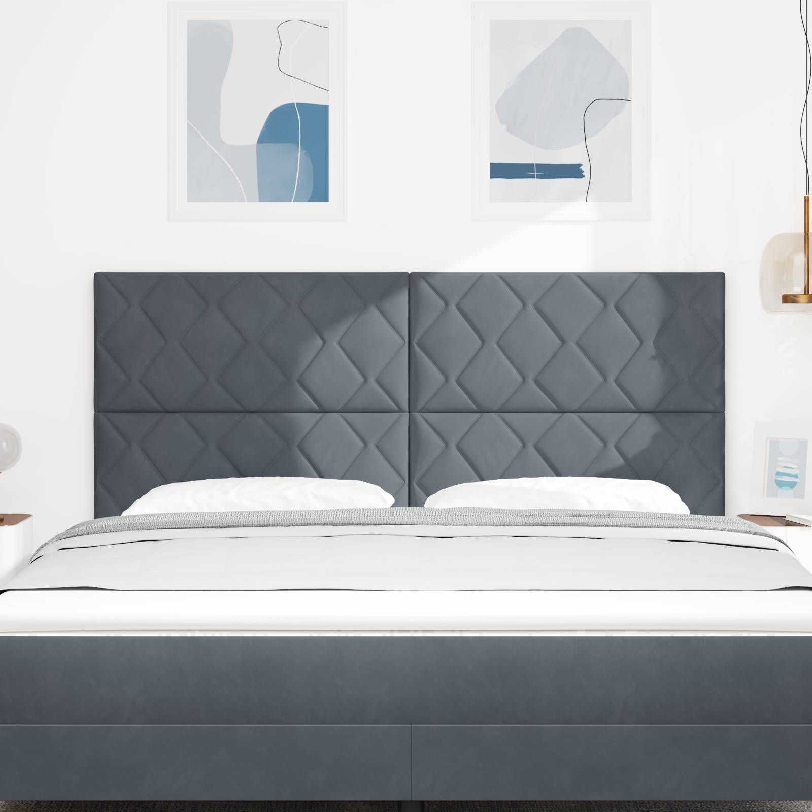 vidaXL Kopfteil aus dunkelgrauem Samt mit Diamantblock-Design 180 cm
