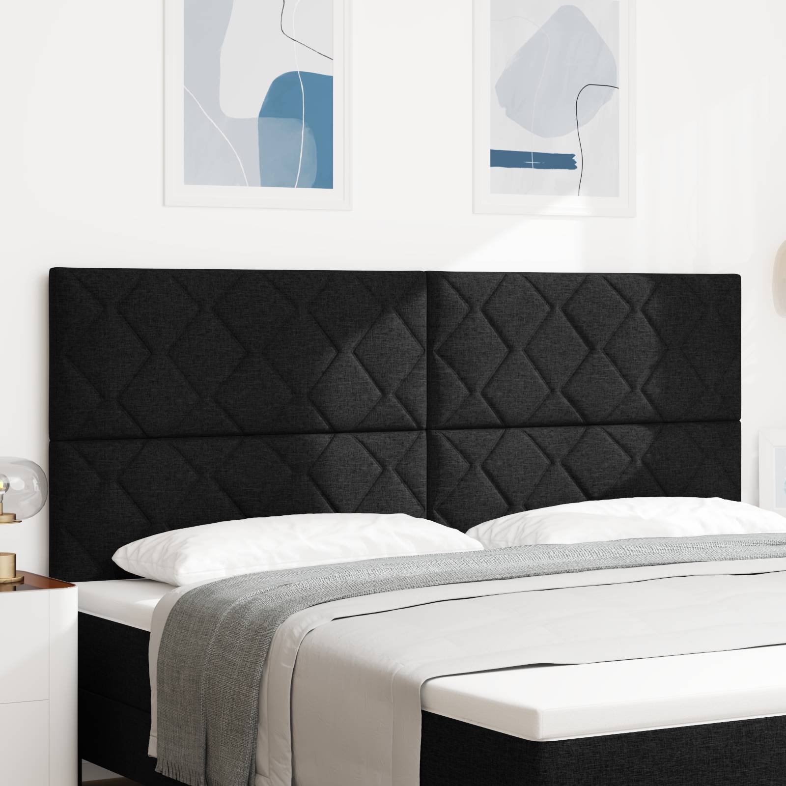 vidaXL Kopfteil mit Diamantblockdesign Schwarz 200 cm Stoff