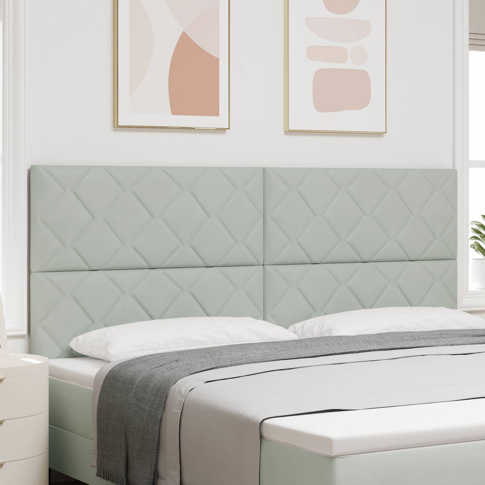 vidaXL Kopfteil mit Diamantblock-Design Hellgrau 200 cm Samt
