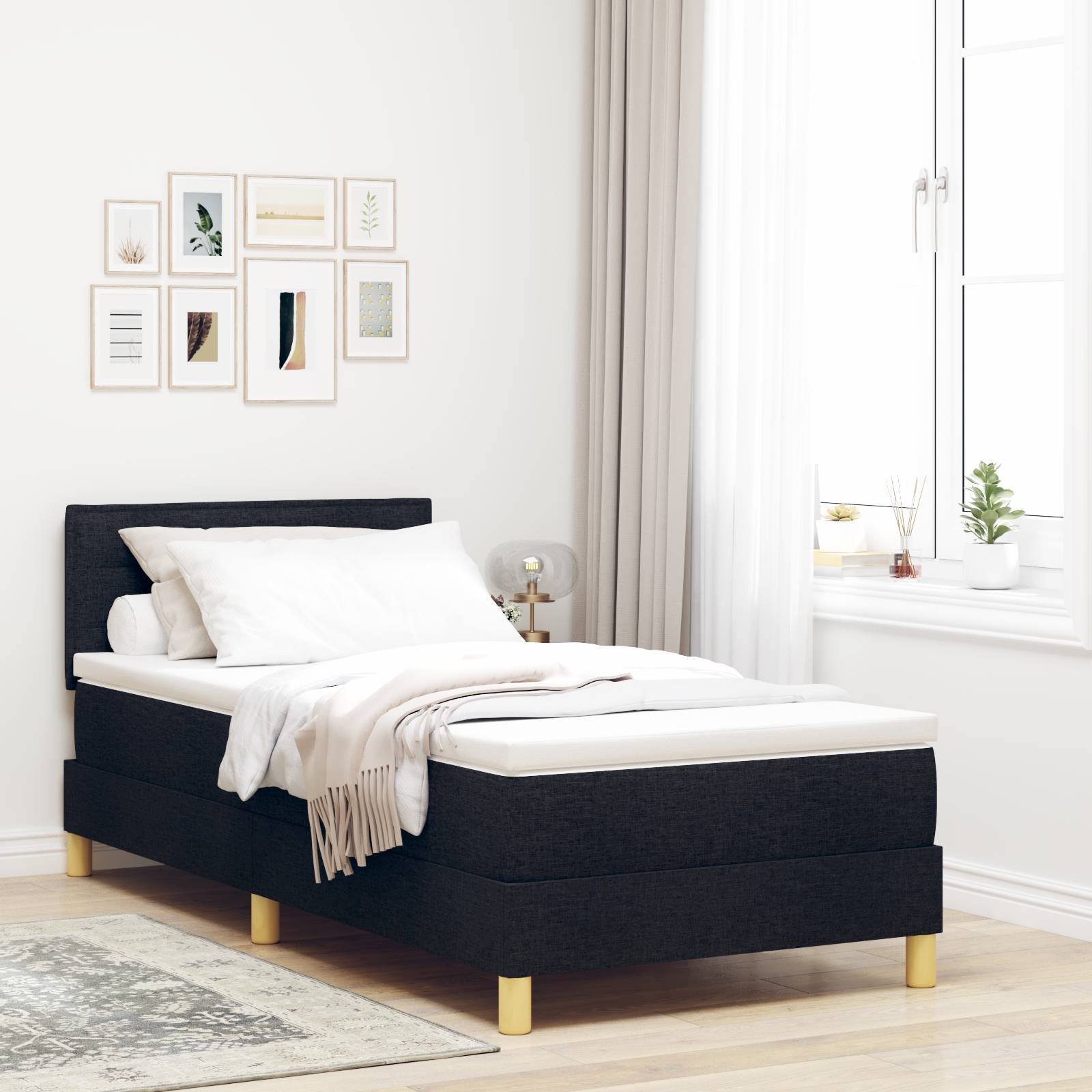 vidaXL Boxspringbett mit Matratze & LED Schwarz 80x200 cm Stoff