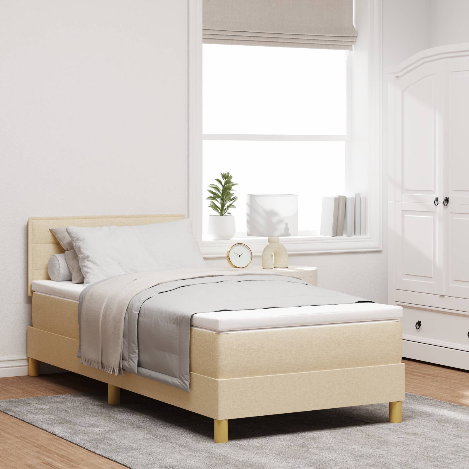 vidaXL Boxspringbett mit Matratze Creme 100x200 cm Stoff