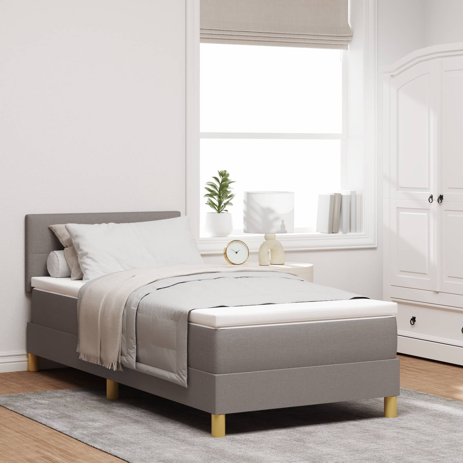vidaXL Boxspringbett mit Matratze Taupe 100x200 cm Stoff