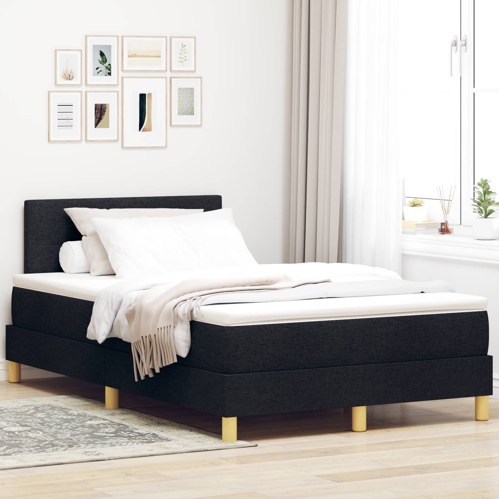 vidaXL Boxspringbett mit Matratze Schwarz 120x200 cm Stoff
